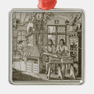 Ornement Carré Argenté Presse typographique allemande médiévale (gravure)