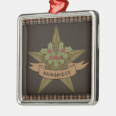 Ornement Carré Argenté Primitive Star & Berries Noël personnalisé (Gauche)