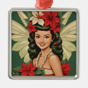 Ornement Carré Argenté Princesse de Noël Tropical Rétro 50s