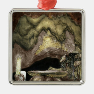 Ornement Carré Argenté Princesse et Troll à une table