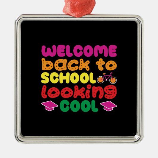 Ornement Carré Argenté Professeur Bienvenue Retour À L'École Cool (Devant)
