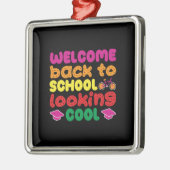 Ornement Carré Argenté Professeur Bienvenue Retour À L'École Cool (Gauche)