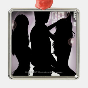 Ornement Carré Argenté Profil d'une danse d'homme avec des femmes dans