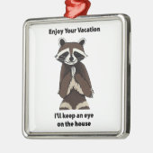 Ornement Carré Argenté Profitez De Votre Vacance Mischievous Raccoon (Gauche)