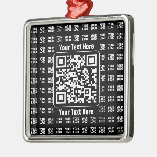 Ornement Carré Argenté Promotional QR code (editable) plus Logo Pattern (Gauche)