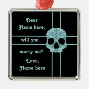 Ornement Carré Argenté Proposition de mariage victorienne de crâne de