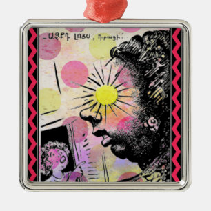 Ornement Carré Argenté Proverbe Arménien