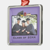 Ornement Carré Argenté Purple Ajoutez votre photo / Année de graduation (Gauche)