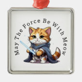 Ornement Carré Argenté Que la Force soit avec Meow (Devant)