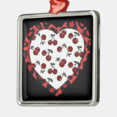 Ornement Carré Argenté RAB Rockabilly Cherries Coeur Empreinte de léopard (Gauche)