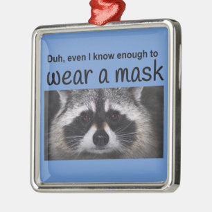Ornement Carré Argenté Raccoon Carry Corona all Covid 19 par Funnycomb