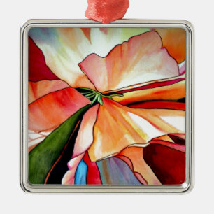 Ornement Carré Argenté Rainbow Begonia flower watercolour original