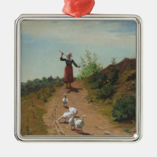 Ornement Carré Argenté Ramener le troupeau d'oies (par Paul Peel)