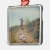 Ornement Carré Argenté Ramener le troupeau d'oies (par Paul Peel) (Gauche)