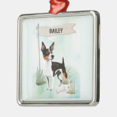 Ornement Carré Argenté Rat Terrier Watercolor Personalized Dog (Gauche)