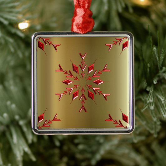 Ornement Carré Argenté Red Christmas Stars on Gold (Arbre)
