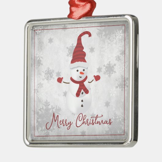 Ornement Carré Argenté Red Cute Snowman (Gauche)