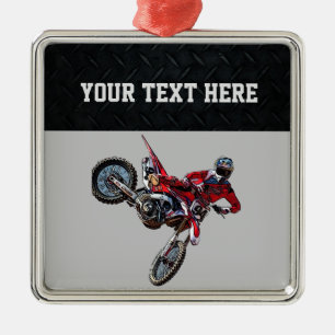 Ornement Carré Argenté Red Dirt Bike Sports Boy Christmas Boy