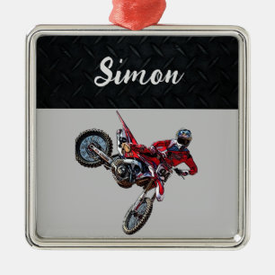 Ornement Carré Argenté Red Dirt Bike Sports Boy Christmas Boy