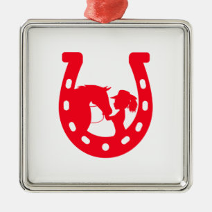 Ornement Carré Argenté Red Horseshoe Girl and Horse