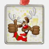 Ornement Carré Argenté Reindeer Drunk Funny Caractère de Noël (Devant)