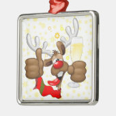 Ornement Carré Argenté Reindeer Drunk Funny Caractère de Noël (Gauche)