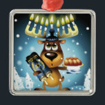 Ornement Carré Argenté Renne de Menorah<br><div class="desc">Renne avec le menorah pour des andouillers | New Vision Technologies Inc | AssetID : 85902187</div>