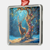 Ornement Carré Argenté Rennes de Noël Pôle Nord Art imaginaire (Gauche)