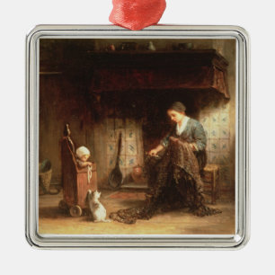 Ornement Carré Argenté Réparant les filets (huile sur le panneau)