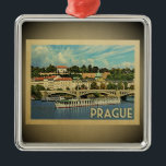 Ornement Carré Argenté République tchèque de Prague Vintage voyage Oramen<br><div class="desc">Un ornement de style vintage cool à Prague avec une belle vue sur la ville rivière avec pont.</div>