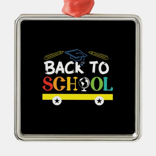 Ornement Carré Argenté Retour À L'École (Devant)