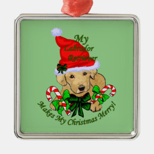 Ornement Carré Argenté Retriever Labrador jaune de Noël