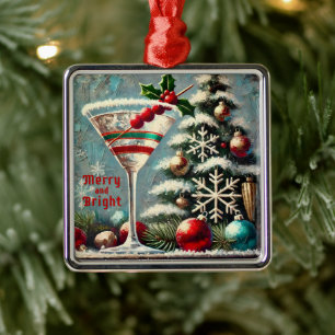 Ornement Carré Argenté Retro 50 Cranberry Snowflake Noël Martini