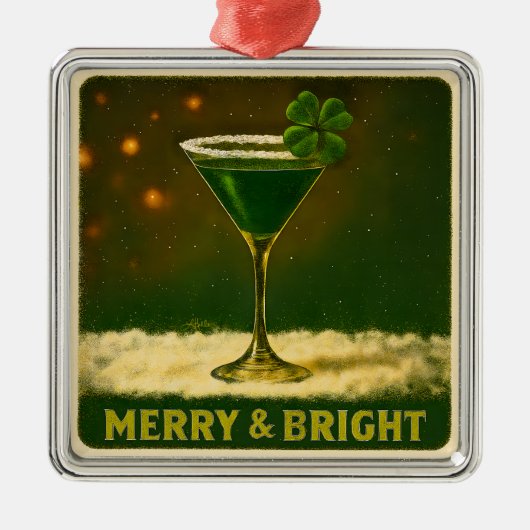 Ornement Carré Argenté Retro 50s 4 Leaf Clover Irish Christmas Martini (Devant)