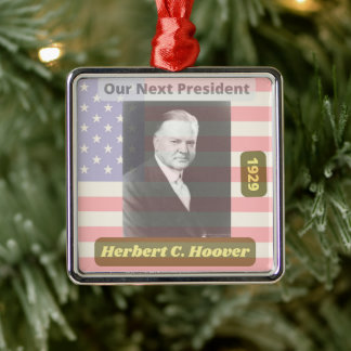 Ornement Carré Argenté Retro Politique Herbert Hoover Président Art 1929