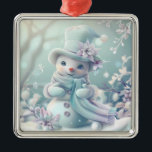 Ornement Carré Argenté Rêve Noël Snowman Ornament<br><div class="desc">rêve Noël bonhomme de neige ornement</div>