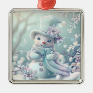 Ornement Carré Argenté Rêve Noël Snowman Ornament