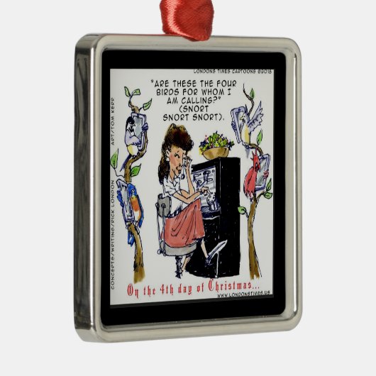 Ornement Carré Argenté Rick London Ernestine appelle les oiseaux Noël (Droite)