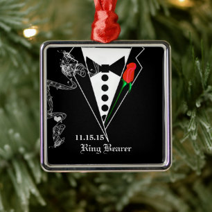 Ornement Carré Argenté Ring Bearer Wedding Christmas Ornament
