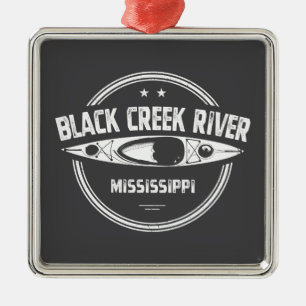 Ornement Carré Argenté Rivière Black Creek Mississippi Kayak