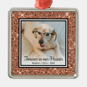 Ornement Carré Argenté Rose Gold Chien Mémorial Forever Dans Nos Cœurs