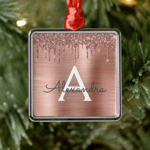 Ornement Carré Argenté Rose Gold - Parties scintillant rose pâle Nom du m