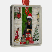 Ornement Carré Argenté Rotweiler Chien Noël (Droite)