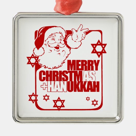 Ornement Carré Argenté Rouge de Père Noël Christmukkah (Devant)
