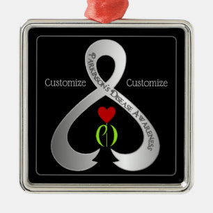 Ornement Carré Argenté Ruban de sensibilisation de Parkinson