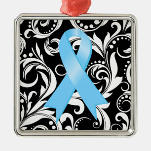 Ornement Carré Argenté Ruban Deco de cancer de la prostate Noir