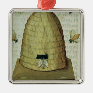 Ornement Carré Argenté Ruche et abeilles