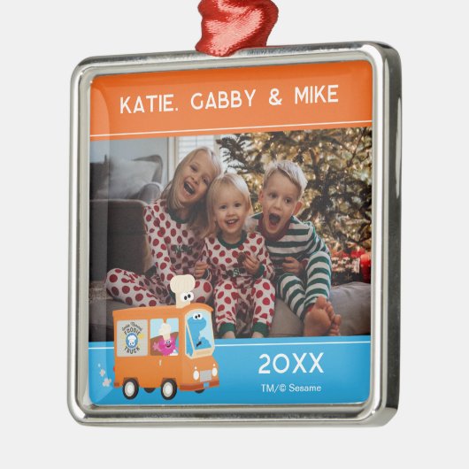 Ornement Carré Argenté Rue Sésame | Camion d'alimentation Monster Cookies (Gauche)