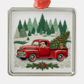 Ornement Carré Argenté Rustic Red Pickup Truck Christmas Tree (Devant)