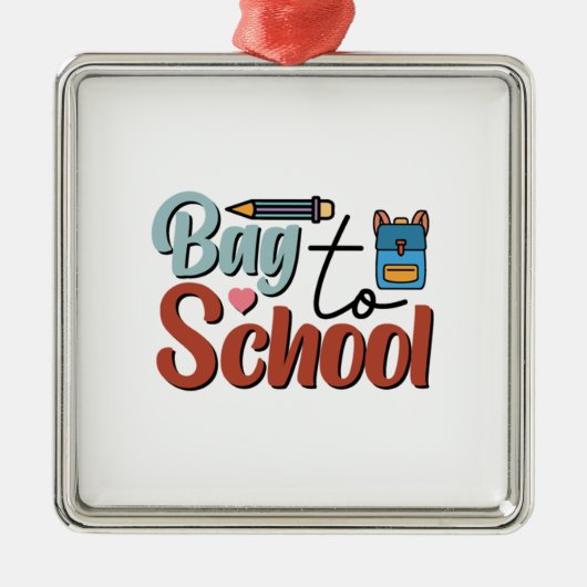 Ornement Carré Argenté Sac À L'École (Devant)